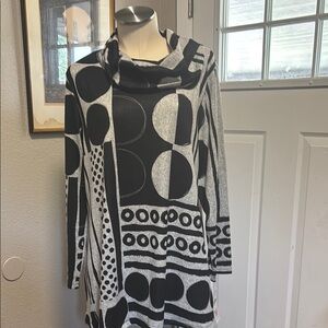 Chic Black and Gray Geometric Women's Blouse velour soft plus size cowl neck